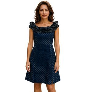 Lulus Black Blue Polka Dot Off Shoulder Party Dress LG